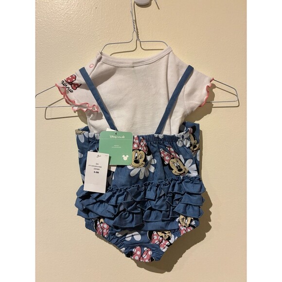 NWT Disney Baby Blue Minnie Mouse Bubble Overall Romper & Tee Outfit - 6-9M - Picture 2 of 4